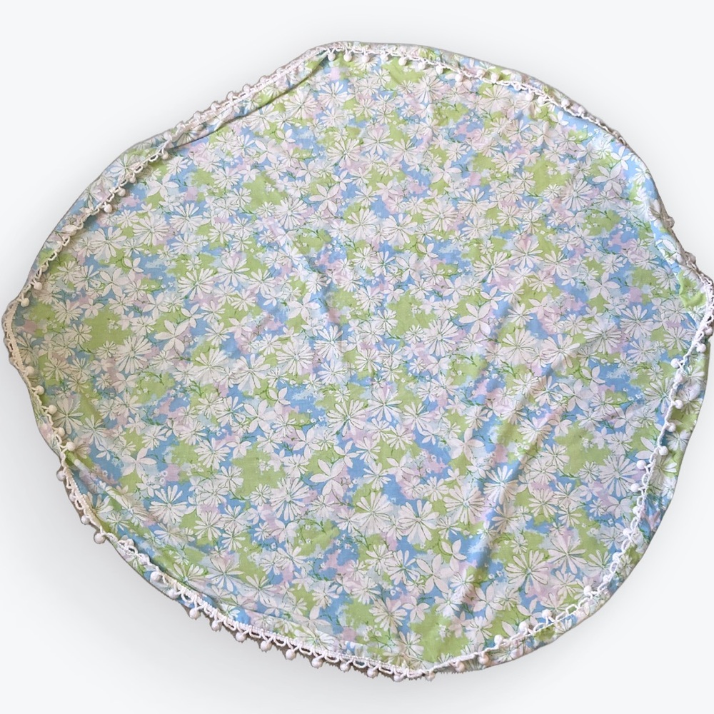 Set of Vintage Round Tablecloths 60s or 70s Blue Green 58”